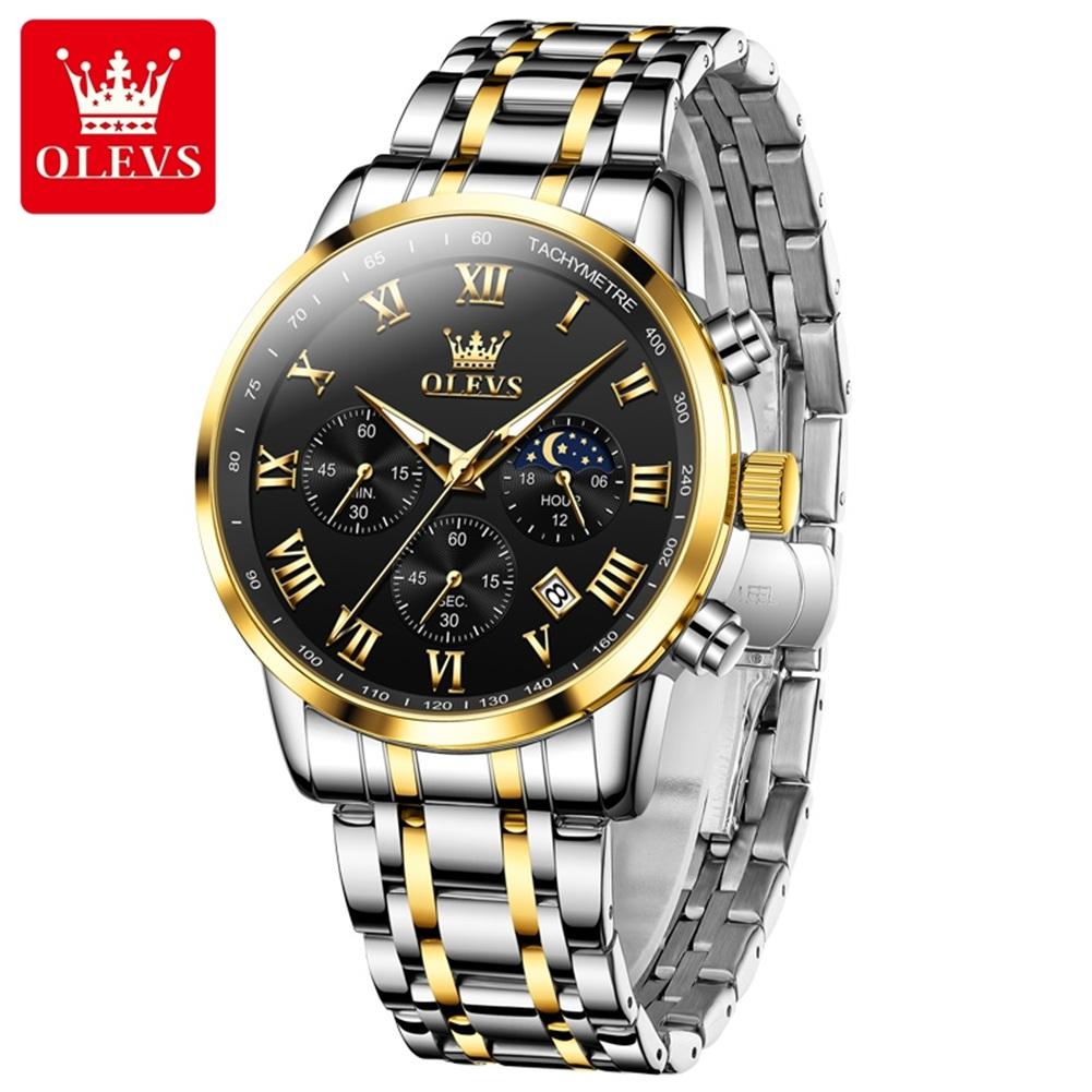 Multifunctional Men's Watches Chronograph Quartz Watch Moon Phase Calendar Luminous Waterproof Watch for Men