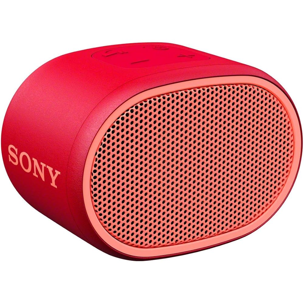 Sony Wireless Portable Speaker SRS-XB01 R: Waterproof, Bluetooth, Operable without a smartphone, Strap included, 2018 model / With microphone / Red