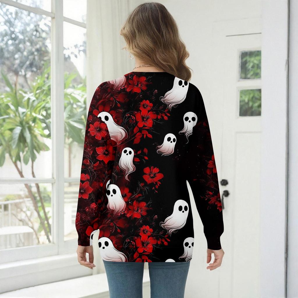 Женский модный повседневный свитшот с длинным рукавом и принтом на Хэллоуин