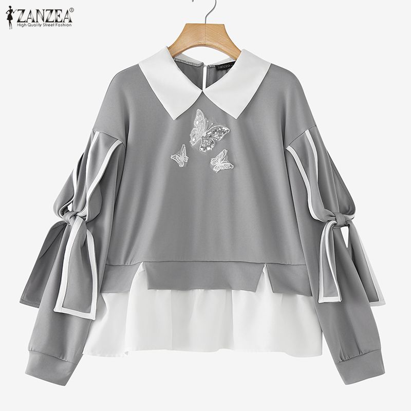 ZANZEA Женская повседневная блузка с отложным воротником и длинными рукавами