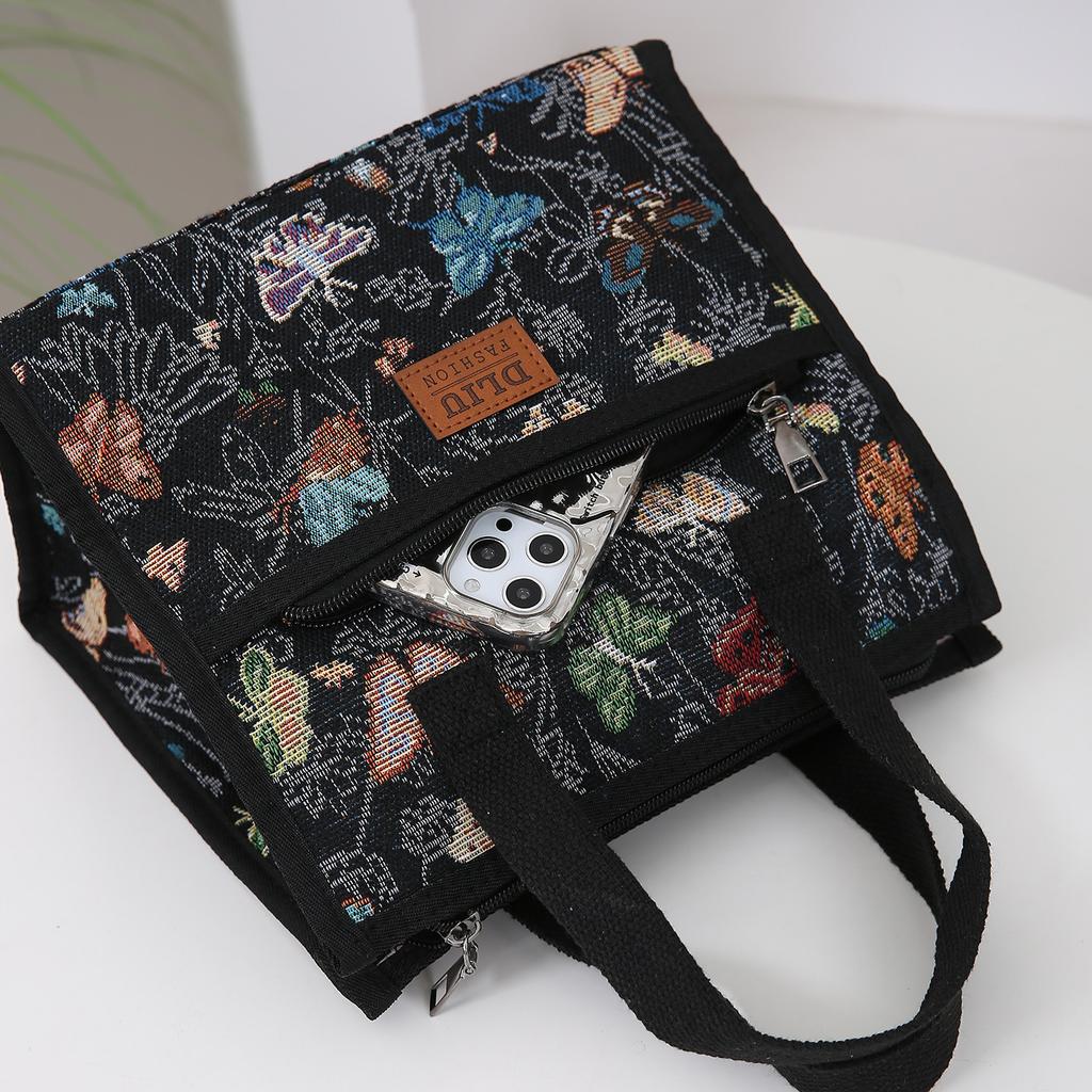 Knitted Jacquard Thickened Fabric Handbag, Carrying Lunch Box Organizer Bag, Bento Bag to Work