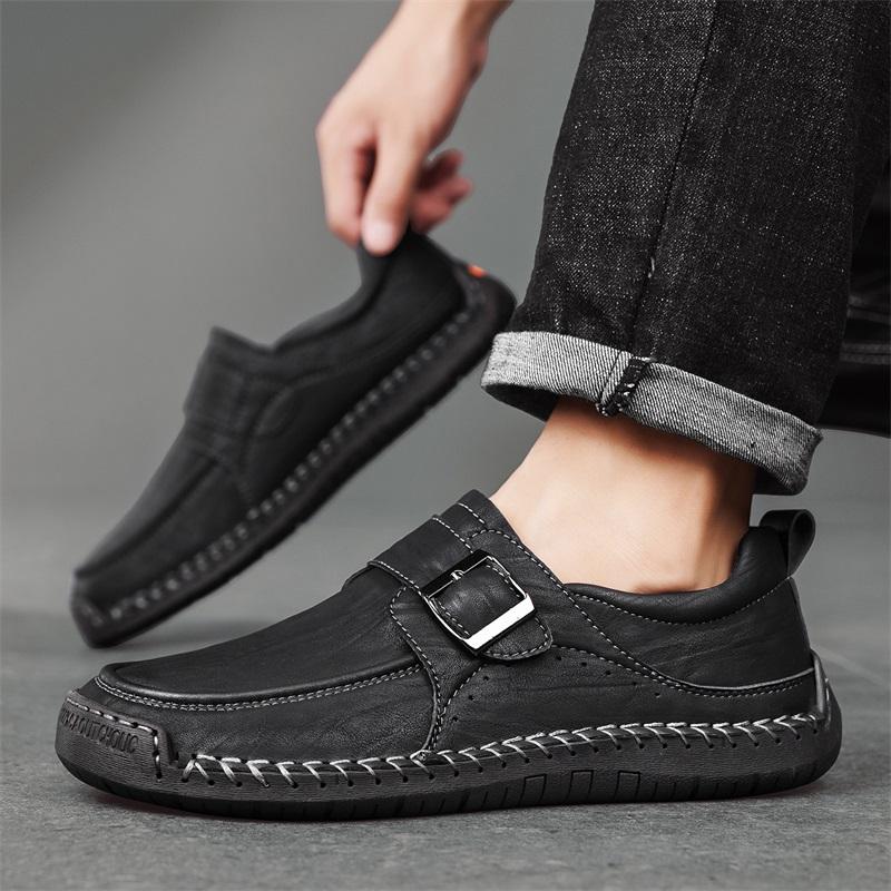 Fashion High Quality Handmade Stitched Business Men Leather Shoes Fashion Comfortable Loafers Flat Bottomed Outdoor Walking Sports Shoes