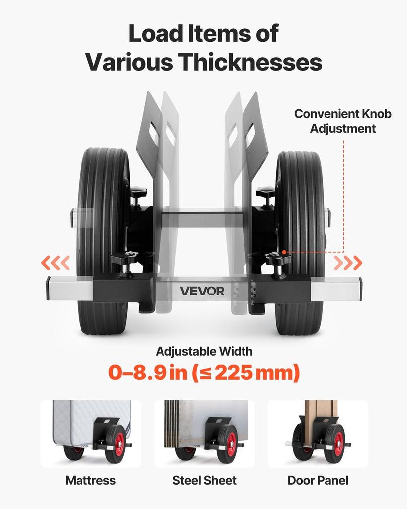 Panel Dolly, 453.6 kg Load Capacity, Drywall Mover with 25 cm Rubber Wheels Fits Different Terrain, Adjustable Clamp Panel Cart for Steel Panels,