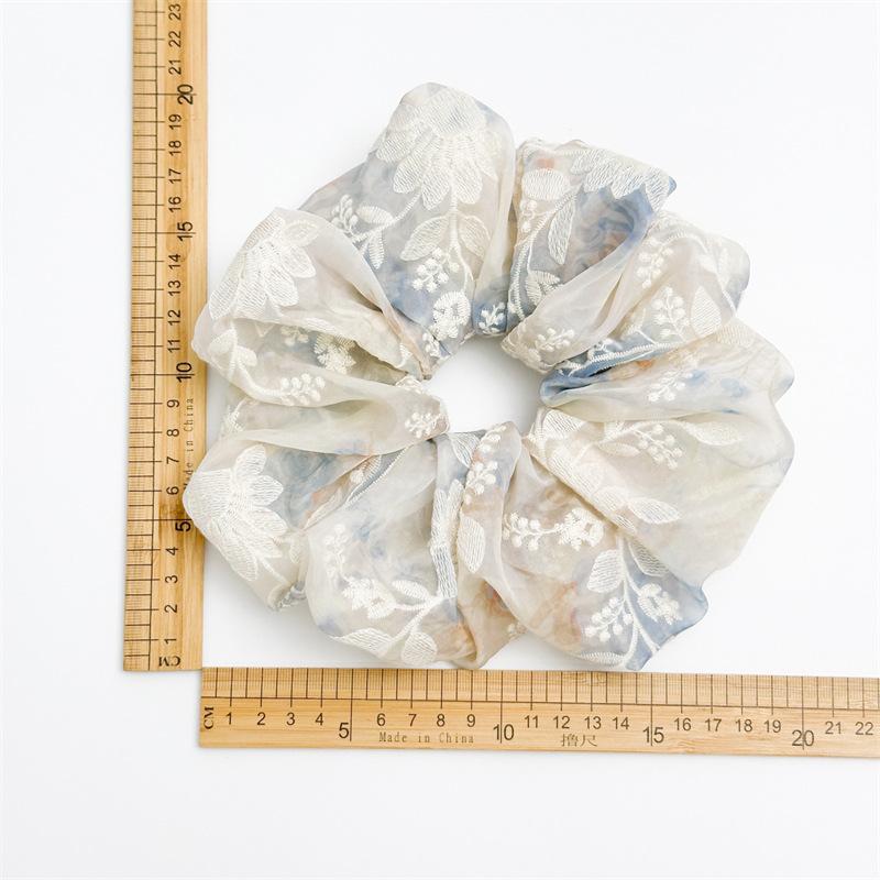 Translucent Embroidery Flower Hair Ties Sheer Aesthetic Floral Scrunchies Romantic Bride Maid Hair Jewelry For Women