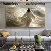 Modern Jesus Walks on Water Biblical Wall Art - Frameless Canvas Poster Suitable for Living Room, Bedroom, Church - Christmas & Holiday Gift