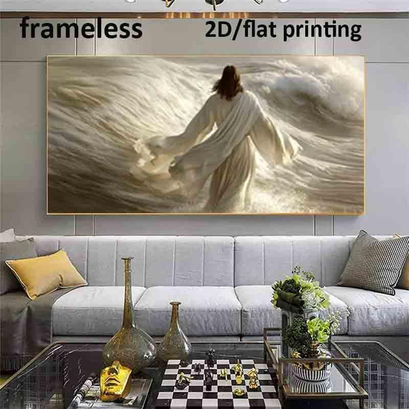 Modern Jesus Walks on Water Biblical Wall Art - Frameless Canvas Poster Suitable for Living Room, Bedroom, Church - Christmas & Holiday Gift