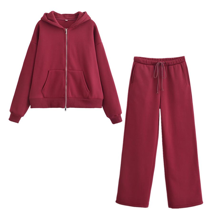 Весна 2025 Женский повседневный комплект куртка-свитшот на молнии и фланелевые брюки прямого кроя
