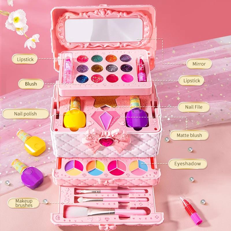 Makeup Toy For Girls Princess Suitcase Box Playing Non-Toxic Nail Polish Lipstick Beauty Fashion Children 3 Years Birthday Gifts
