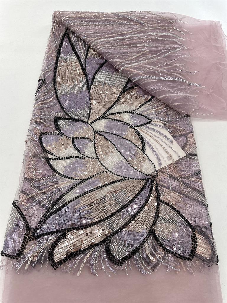 Новейшая африканская кружевная сетчатая ткань с бисером 3 ярда 2025 Высококачественный нигерийский свадебный материал Роскошная ткань с пайетками и бисером для шитья