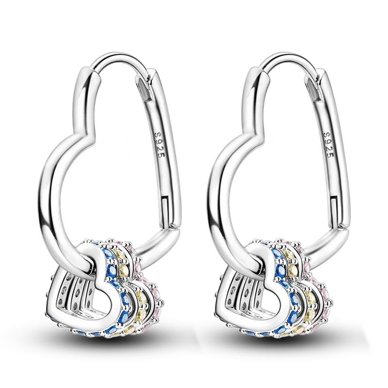 Серьги-кольца из серебра 925 пробы 'Любовь Перо Луна Звезда Сердце', подходят для оригинальных подвесок, для женщин и девочек, гвоздики, ювелирные изделия, подарки