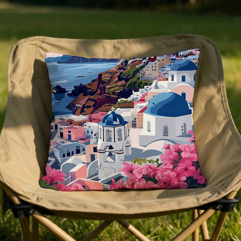 Santorini Landscape Cushion Cover Soft Reversible Durable Pillow Cover MultiScene Use for Home Car Daily Comfort