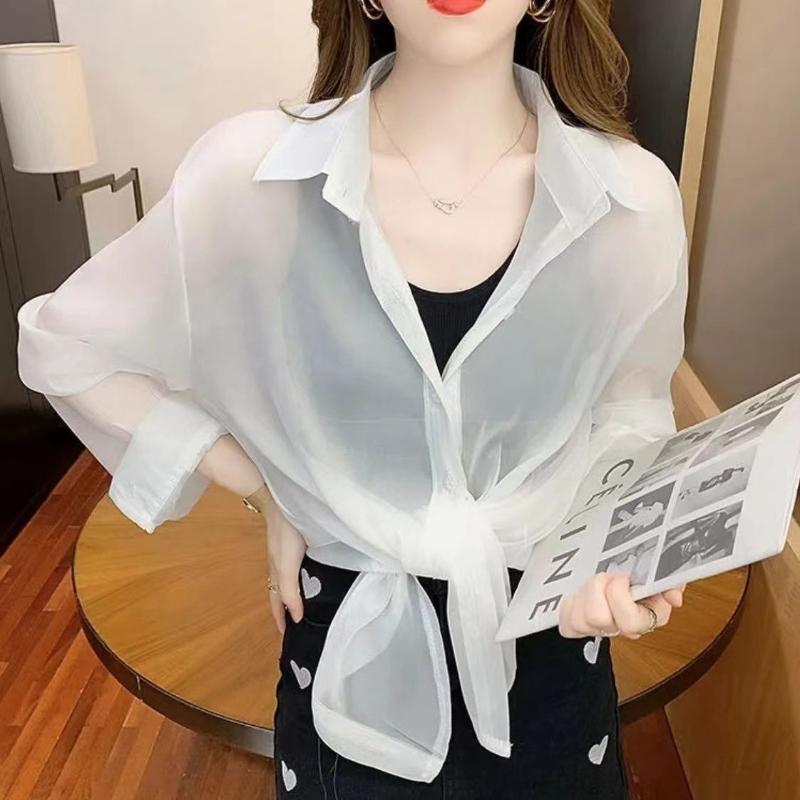 WTEMPO Summer Women's Sunscreen Cardigan Thin Jacket Chiffon Tops Korean Temperament Loose Long-sleeved