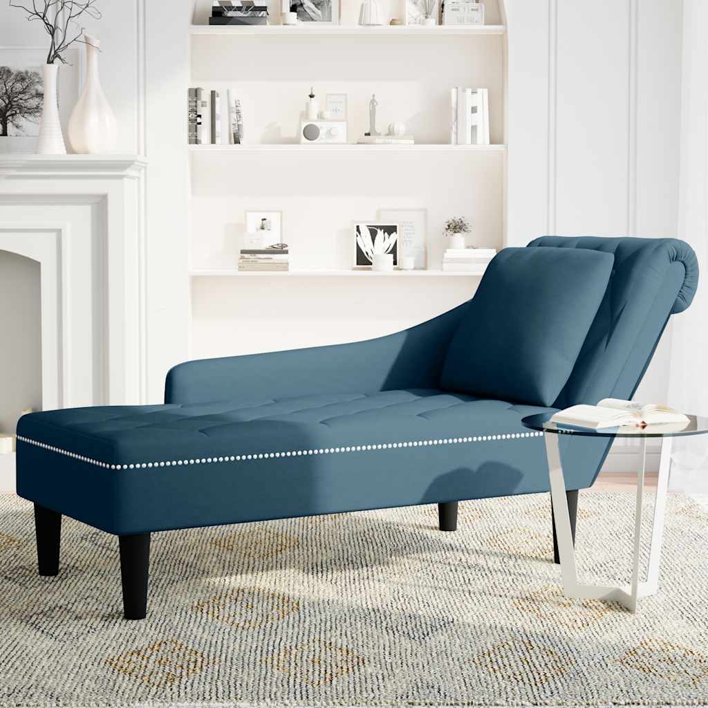 Chaise Longue with Cushion and Right Armrest Blue Velvet