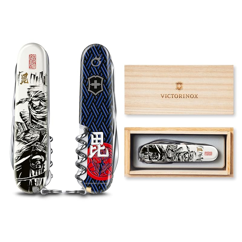 Нож VICTORINOX Sengoku Sumi-e Climber, с гербом клана Уэсуги Кэнсина и изображением битвы при Каванакадзиме. Этот швейцарский мультитул с 14