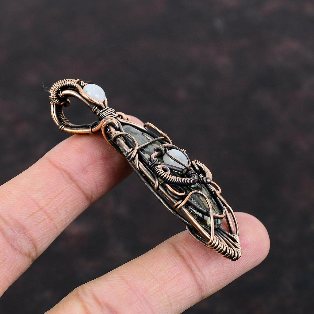 Подвеска «Сглаз» из океанской яшмы Радуга Подвеска из лунного камня Медная проволока Подвеска из медной проволоки Ручная работа Медные украшения Подвеска из драгоценного камня Подарок для матери