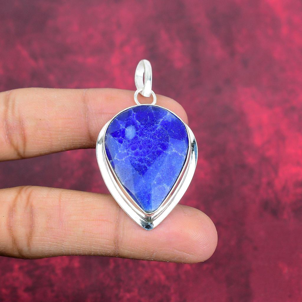 Подвеска с синим сапфиром, подвеска из драгоценного камня ручной работы, подвеска из стерлингового серебра 925 пробы, антикварные ювелирные изделия, для подарка на помолвку