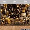 2D Plane Birthday Party Banner Background Fabric - Black and Gold Balloons and Gift Boxes Themezyc