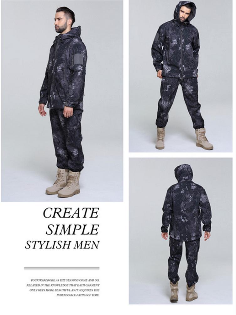 Мужской водонепроницаемый ветрозащитный комплект куртки софтшелл TAD из флиса «акулья кожа» камуфляжной расцветки