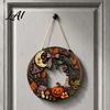 Handcrafted Wood Decor Pieces Halloween Wooden Hollow Round Hanging Sign Pumpkin Spider Web Haunted Holiday Wall Ornaments House Ornament with