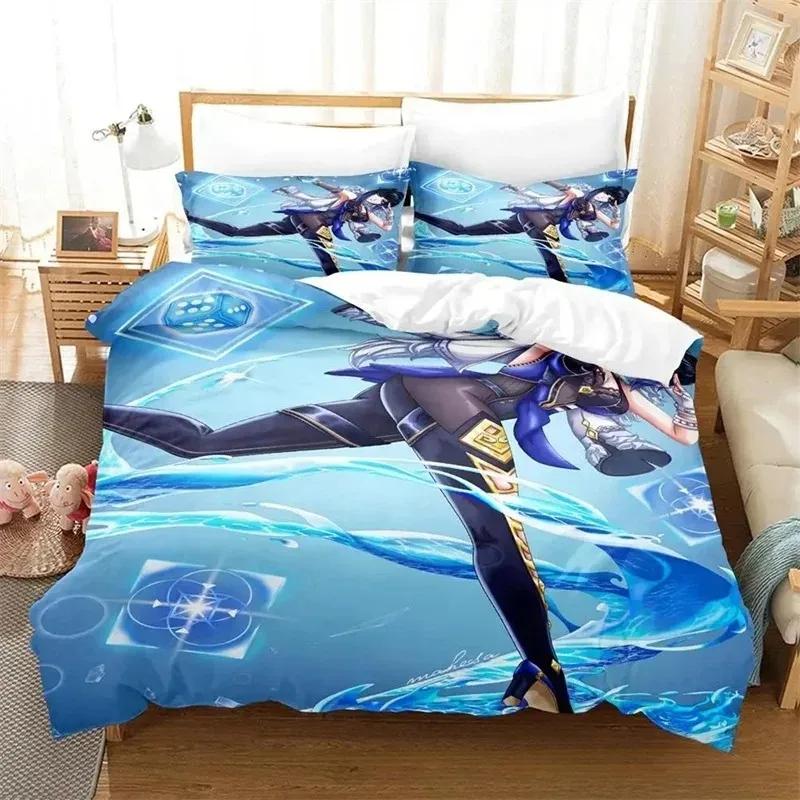 Anime Game Yelan Genshin Impact Bedding Sets Exquisite Bed Supplies Set Duvet Cover Bed Comforter Set Luxury Birthday Gift