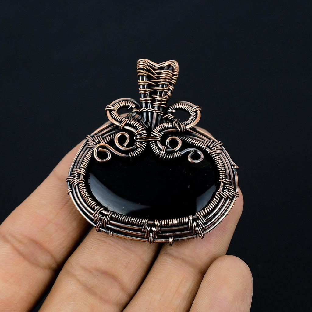 Украшения из черного оникса, Кулон, обернутый медной проволокой 999 пробы, Ювелирные изделия из драгоценных камней ручной работы, Подарки для жены, Совершенно новый кулон