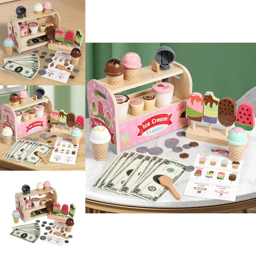 Wooden Simulation Ice Cream Shelf Children Puzzle Interactive Toy For Learning And Creative Play