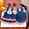 Fashion Trendy Denim Cherry Pet Dog Skirt Breathable Mesh Soft Vest Dog Denim Dress Washable Lace Cat Clothes Cats Kitten