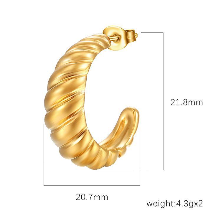European and American Fashion Retro Stainless Steel Croissant Earrings, Women's Trend Simple Plating 18K Non-fading Earrings