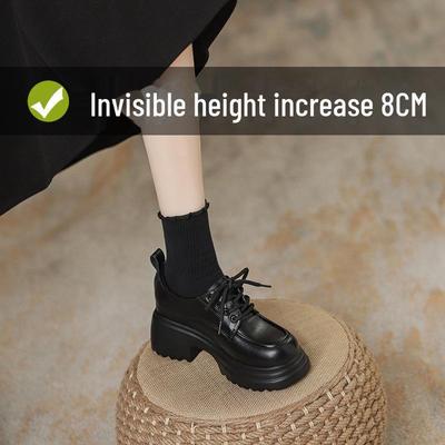 Женские туфли-лоферы из натуральной кожи на толстой подошве со шнуровкой, на высоком каблуке, в британском стиле, осень/зима 2024 г.