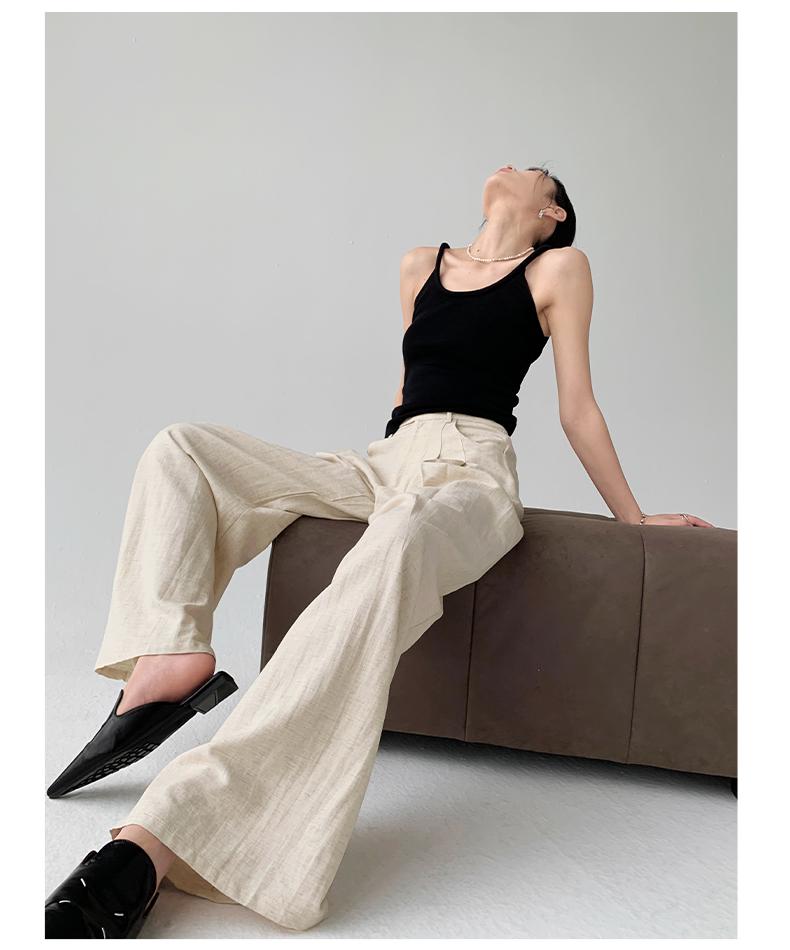 Women's Summer Wide-Leg Cotton Linen Trousers - Loose, Floor-Length, Casual Tencel Pants