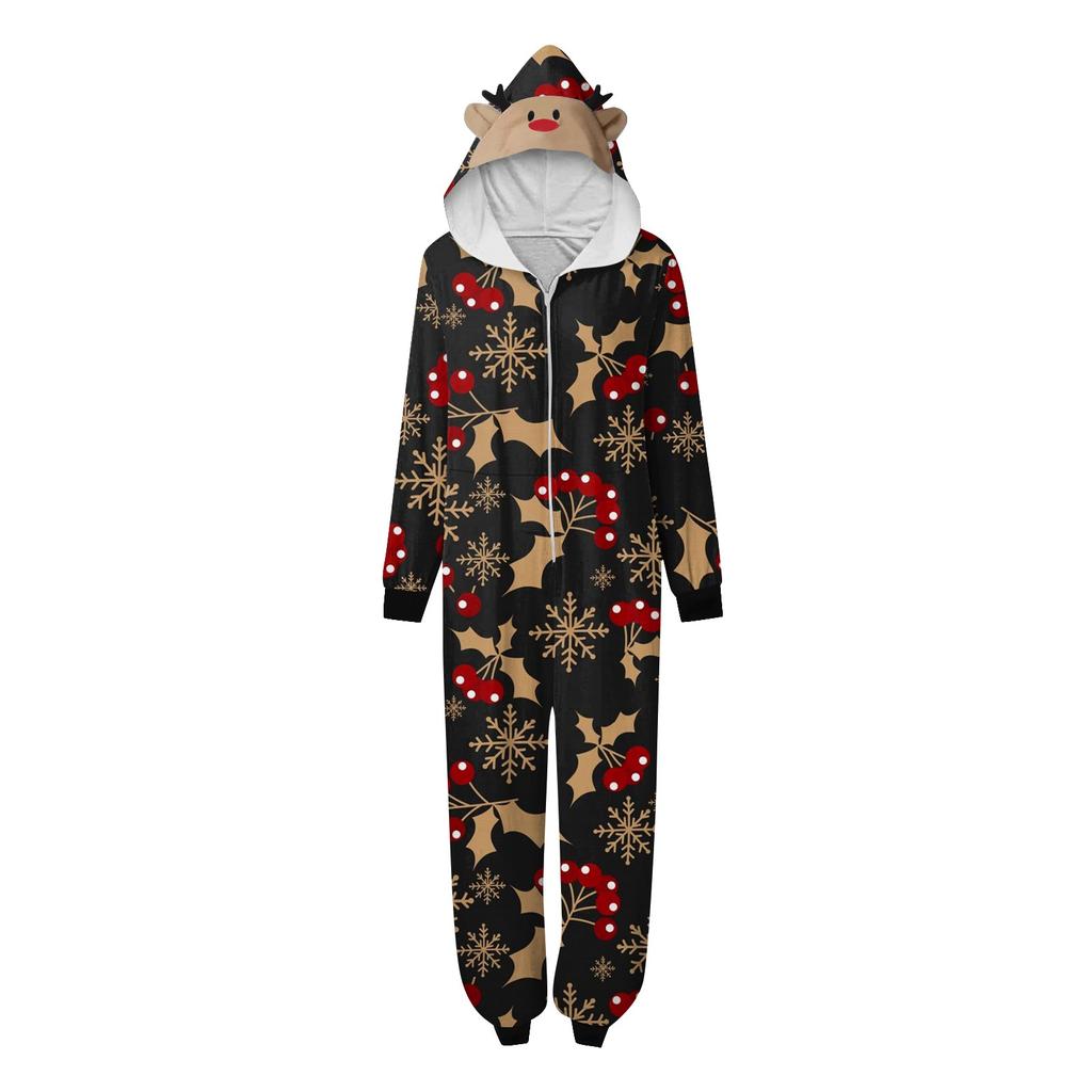 Комплект комбинезона на молнии с капюшоном и длинными рукавами для всей семьи с рождественским принтом