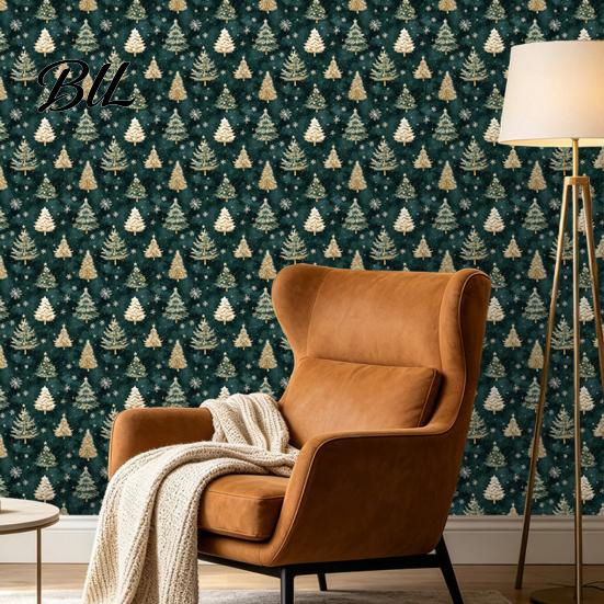 DIY Home Renovation Supplies Christmas Tree Wall Sticker, 150/300cm Gold Green Peel And Stick Wallpaper, Pattern Decal Removable PVC for Living