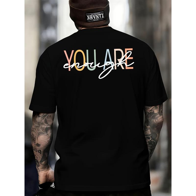 Европейские размеры Мужская забавная футболка Awareness о психическом здоровье - Черная с оранжево-розовым градиентом - Повседневная одежда, Забавный графический топ для мужчин