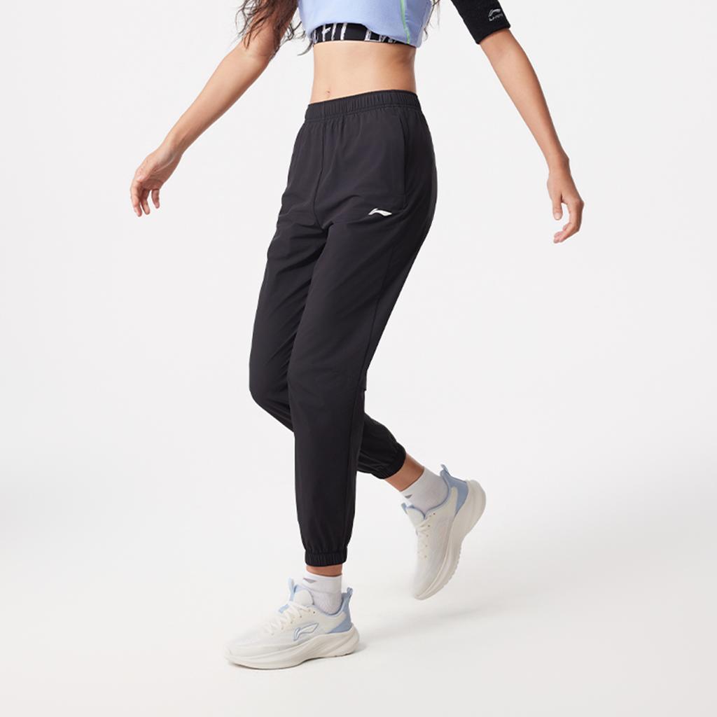 Li-Ning Simple Casual Tapered Solid Color Knitted Sports Pants Women Bottoms Black AYKV130-1