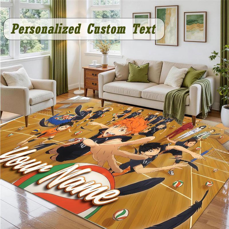 Crystal Velvet Square Rug Custom NameHaikyuu Pattern Non Slip Home Floor Decor Rug