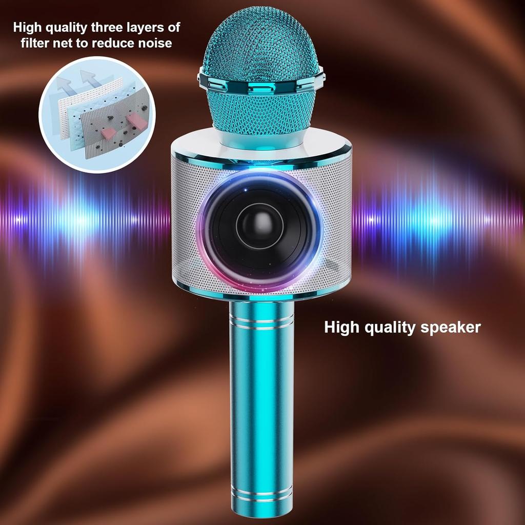 Wireless Karaoke Microphone, Portable Bluetooth Microphone Speaker Converter Speaker Home KTV Compatible with Android/iPhone/iPad/PC-Blue