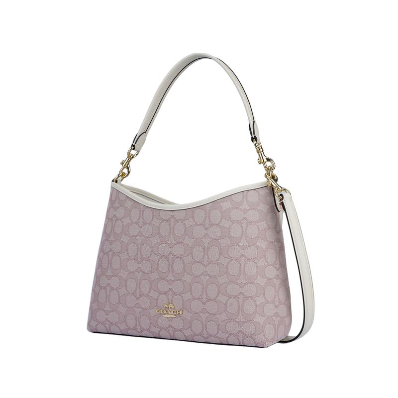 Coach [Ограниченная серия к Фестивалю Циси] Лавр 31 Золотой Металлический Логотип Съемный Плечевой Ремень Сумка-Хобо Сумка под Мышку Тканевая Сумка на Плечо Большая Женская Розовая