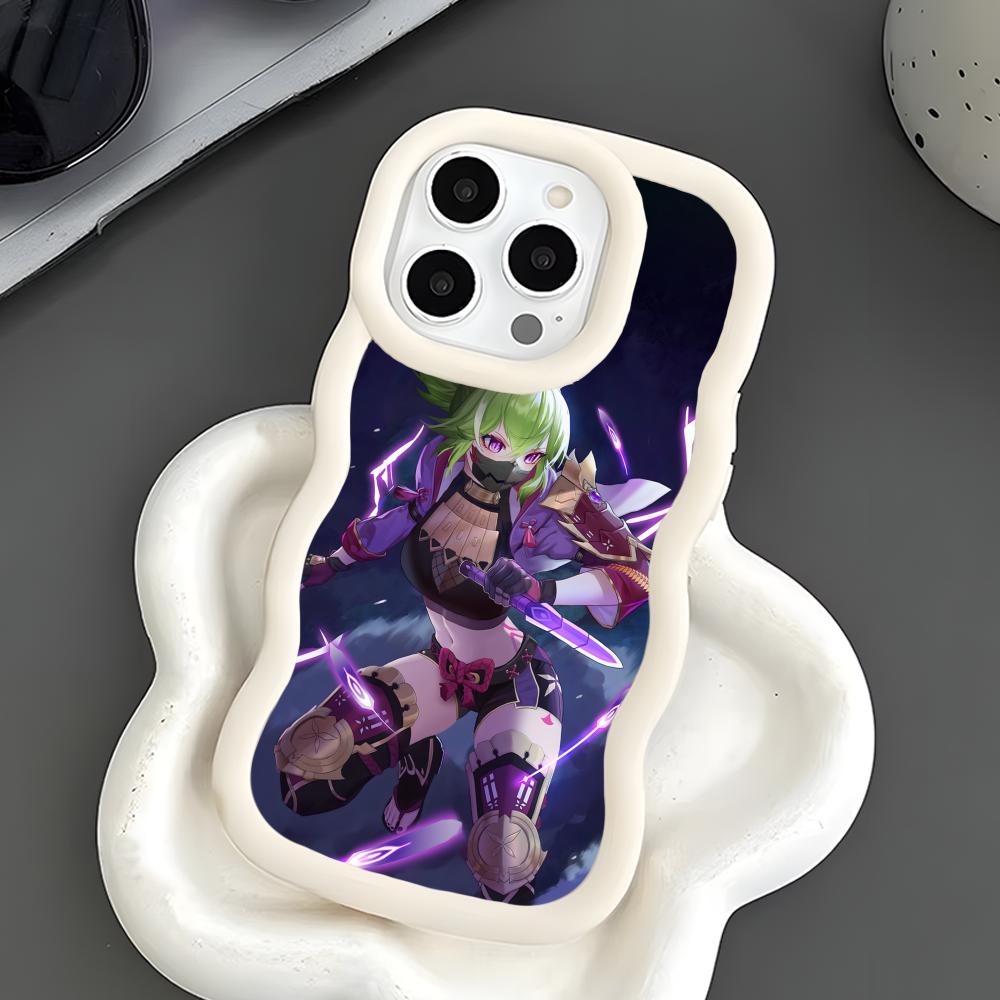 Game GI Kuki Shinobu Mobile Phone Case for iPhone 17 16 15 14 13 12 11 Air Pro Max Plus Wavy Edge TPU Colorful Cover Smartphone