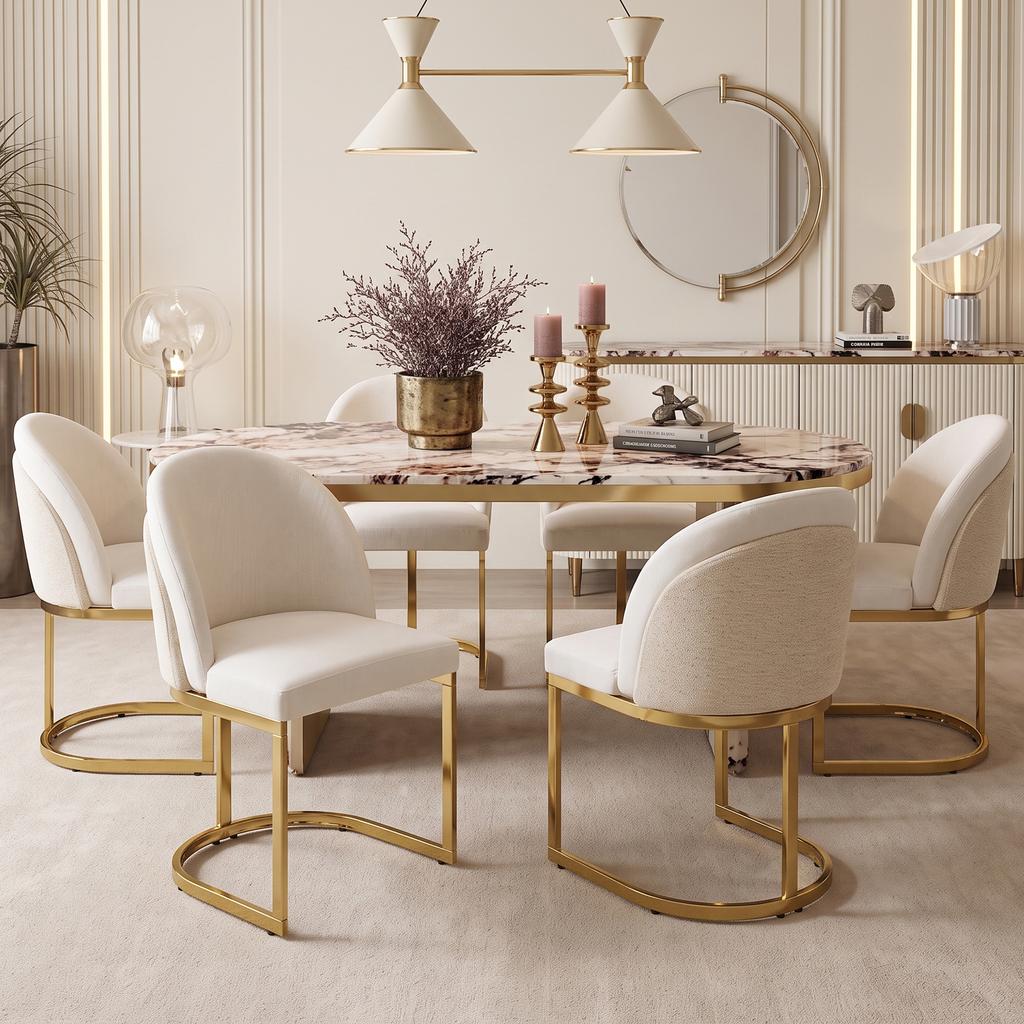 2 Dining Chairs, suitable for restaurants, living rooms, cafés, modern style, gold-colored galvanized chair legs, chenille fabric, beige + gold