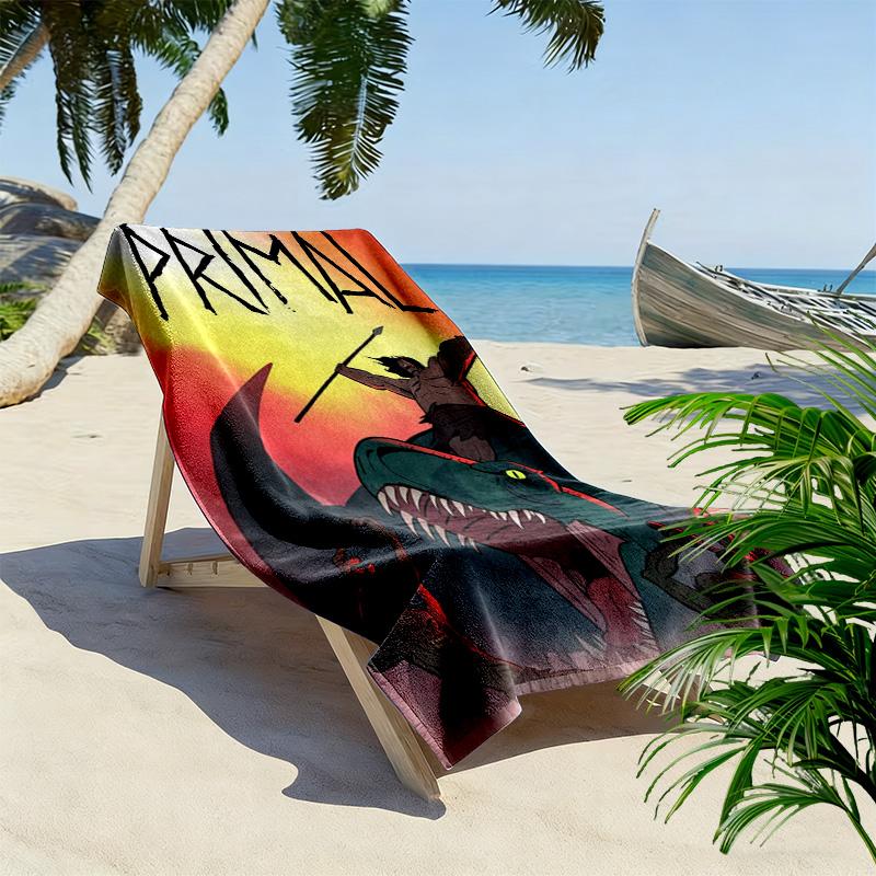 Prehistoric Warrior 2D Flat Print Beach Towel, Large Soft Quick Dry Towel for Beach Camping Swimming.MSTJ0918547