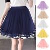 Girl Puffy Tulle Skirt Elastic High Waist Fluffy 3-Layer Tulle Petticoat Skirt Satin Lining Dress Up Skirt