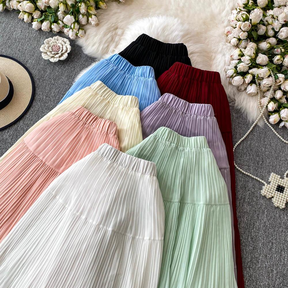 DIMANAF 2025 Летние женские новые юбки из шифона с эластичной талией, плиссированные сетчатые элегантные юбки