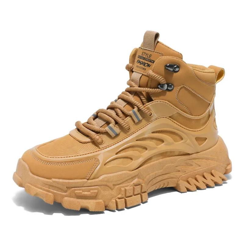 Мужские ботинки Зимние теплые сноубутсы Высокие хлопковые ботинки Толстая подошва Для улицы Противоскользящие На шнуровке Защита от холода Комфортные ботильоны