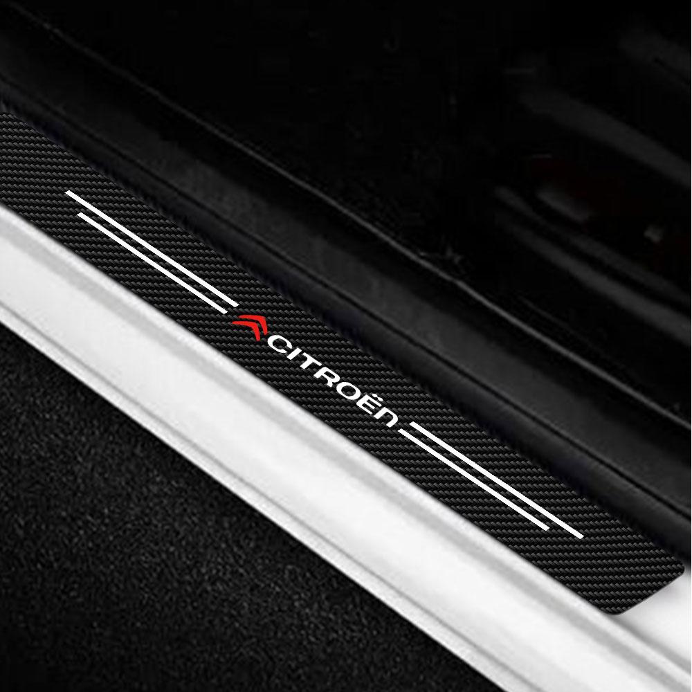 4PCS/SET Carbon Fiber Leather Car Door Sill Anti Scratch Strip Decorative Sticker for Citroen C1 C2 C3 C4 C4L C5 C6 C7 C8 VTS