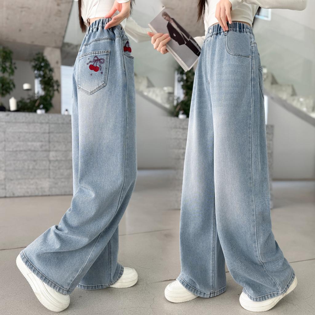 Girls' jeans Spring and Autumn 2026 new style Girls' wide leg pants Spring casual pants Children's straight leg pants Spring clothing