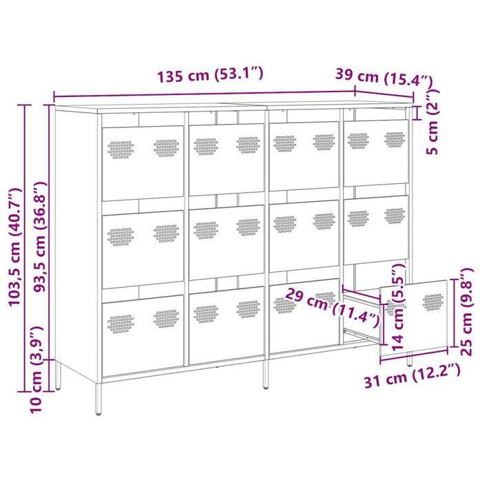 VidaXL Olive Green Buffet 135x39x103.5 Cm Cold-rolled Steel, Storage Furniture, Kitchen Storage Furniture, Furniture 3307177
