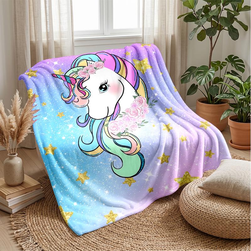 Rainbow Mane Unicorn Among Roses Theme blanket Lightweight Warm Flannel Blanket Decorative Throw Blanket for Home Decoration