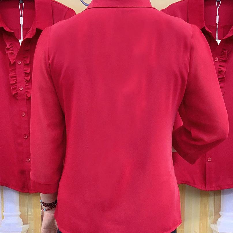 Женская весенняя новинка большого размера для мам, бордовая кружевная рубашка с семиточечным рукавом, женская одежда, блузки