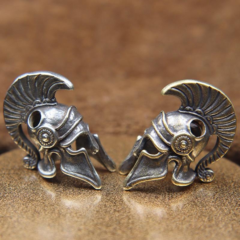 Outdoors EDC Tool Brass Spartan Roman Warrior Helmet Knife Beads Lanyard Pendant DIY Paracord Bead Woven Rope Bracelet Accessory