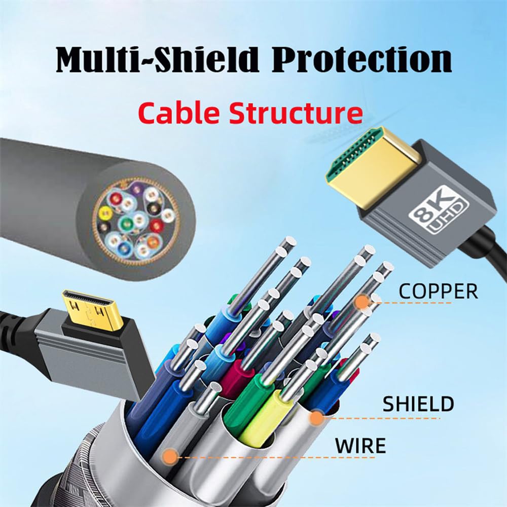 Xiwai Прямоугольный Мини HDMI Мужской к HDMI Мужской 90 градусов 8K 60 Гц Растягивающийся спиральный кабель 100 см для HDTV Компьютера Ноутбука Монитора 2.1